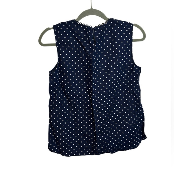 J.Crew Navy Blue Sleeveless Polka Dot Linen Blouse - Picture 2 of 5